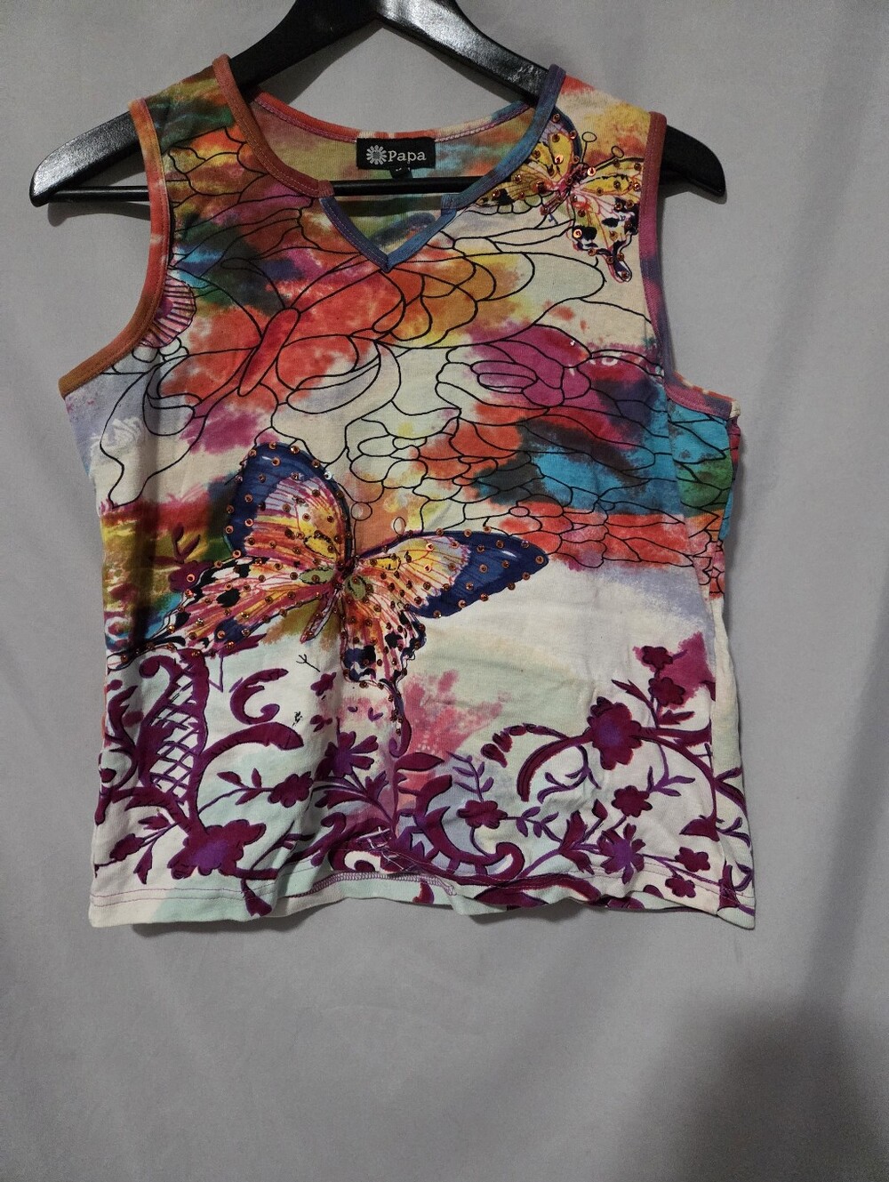 Papa Butterfly Print Sleeveless Top Size M